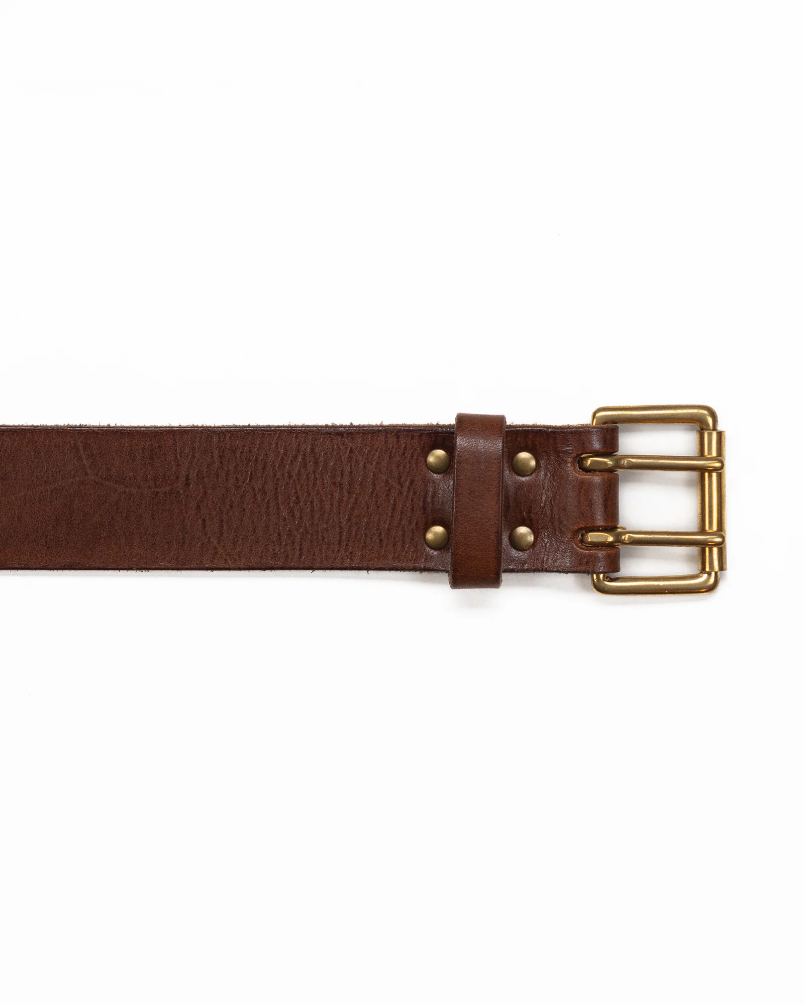 Antique Brown Belt with Military Brass Double Buckle - Image 3