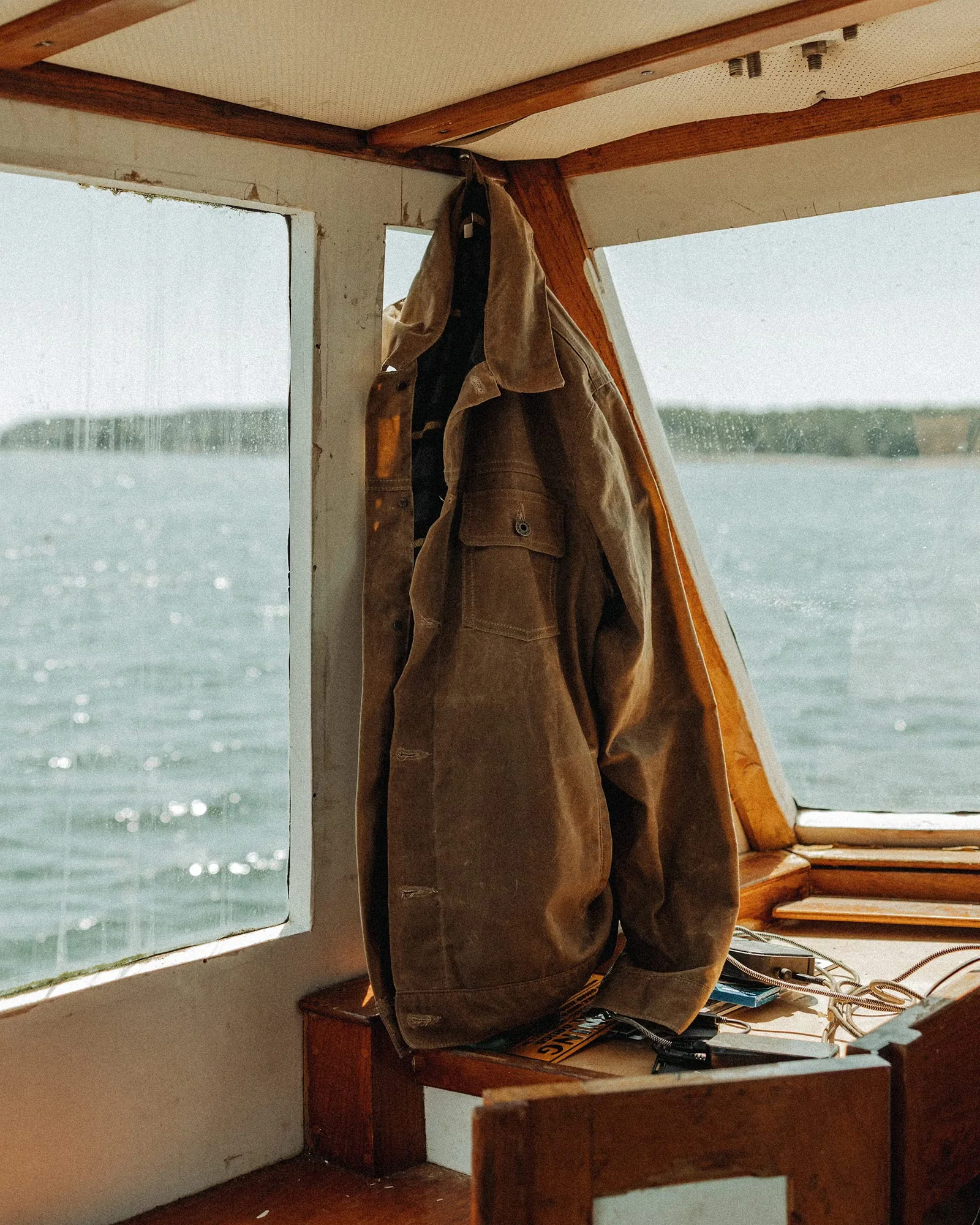 Flannel Lined Waxed Trucker Jacket in Field Tan - Image 5
