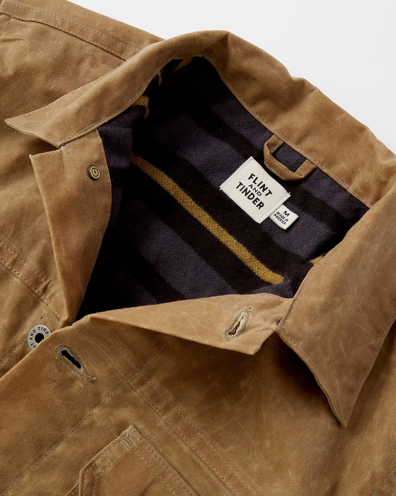 Flannel Lined Waxed Trucker Jacket in Field Tan - Image 8
