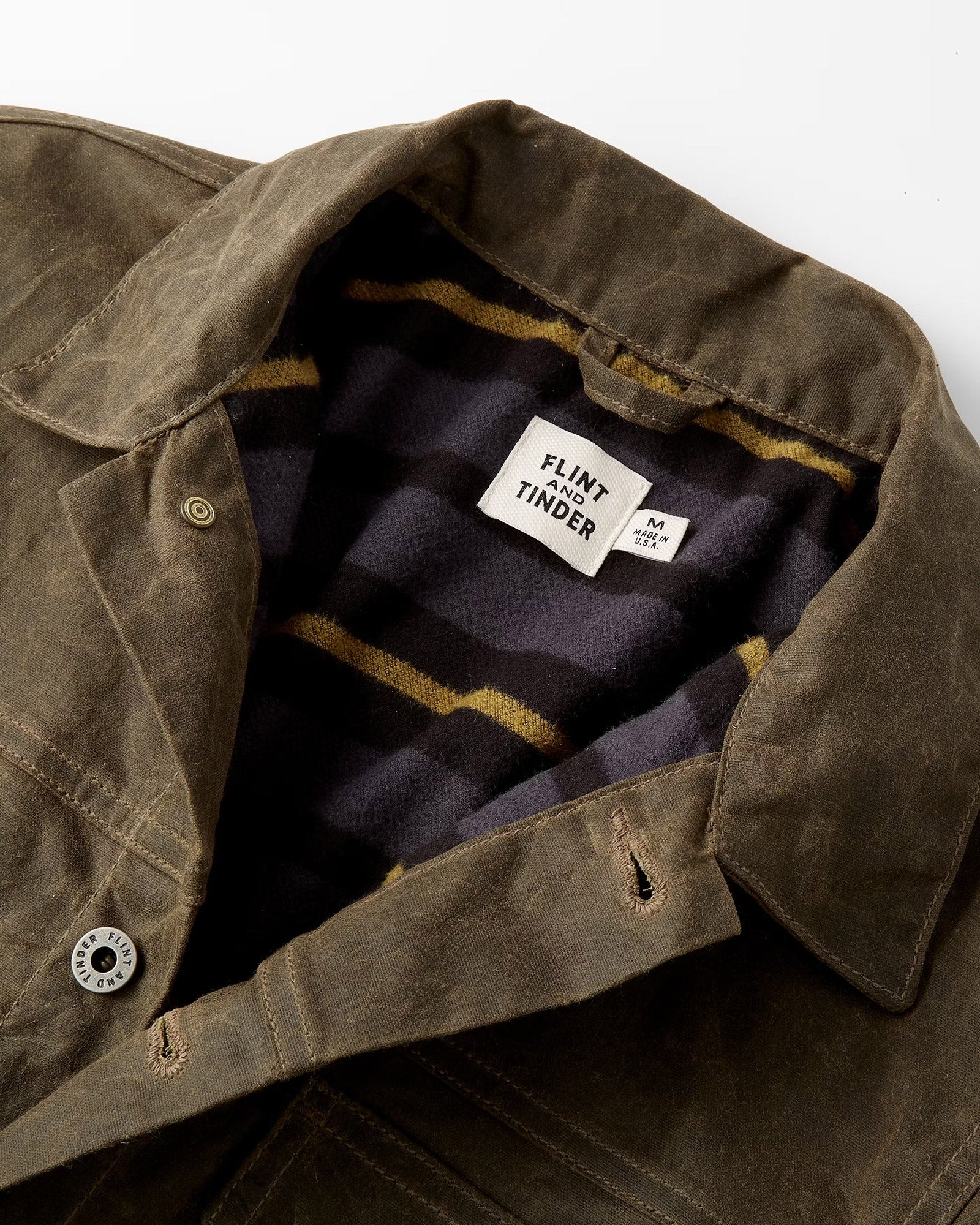 Flannel Lined Waxed Trucker Jacket in Forest - Image 11