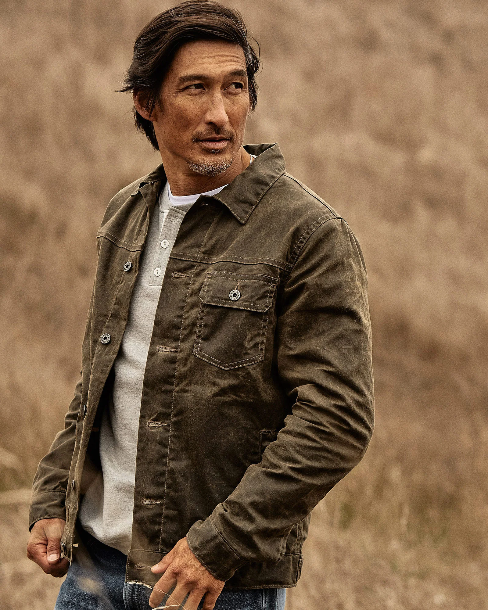 Flannel Lined Waxed Trucker Jacket in Forest - Image 4