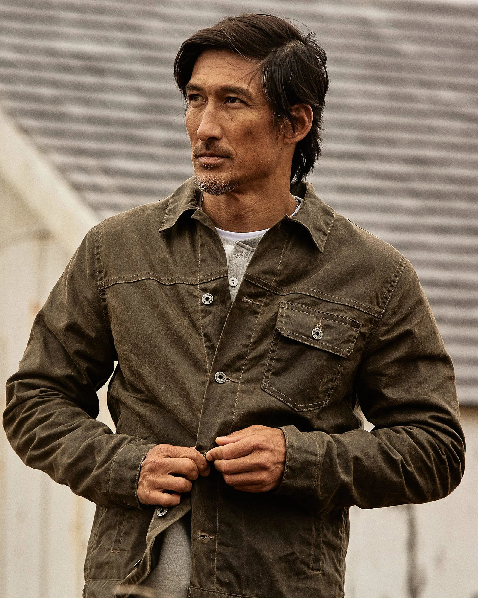 Flannel Lined Waxed Trucker Jacket in Forest - Image 5