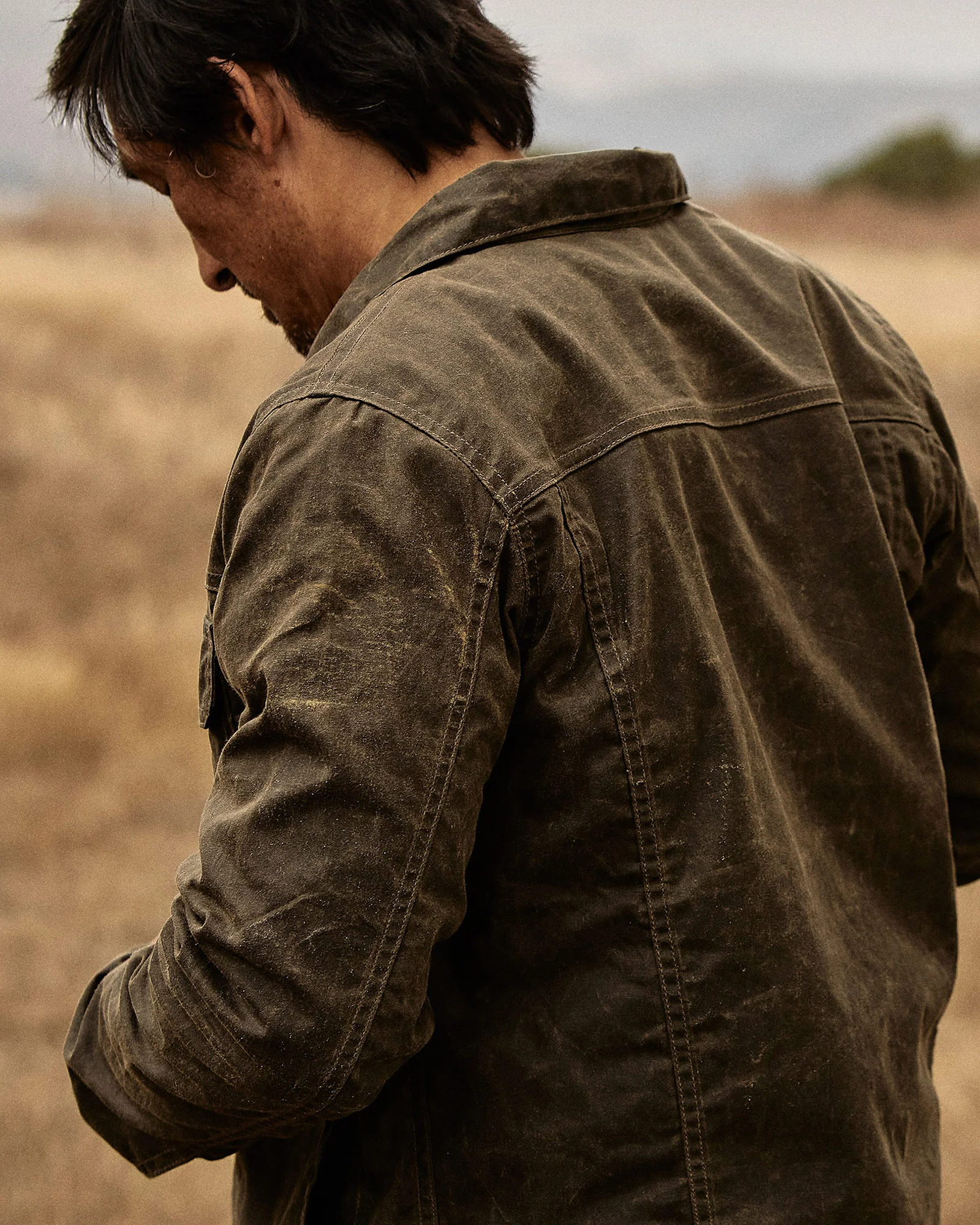 Flannel Lined Waxed Trucker Jacket in Forest - Image 6