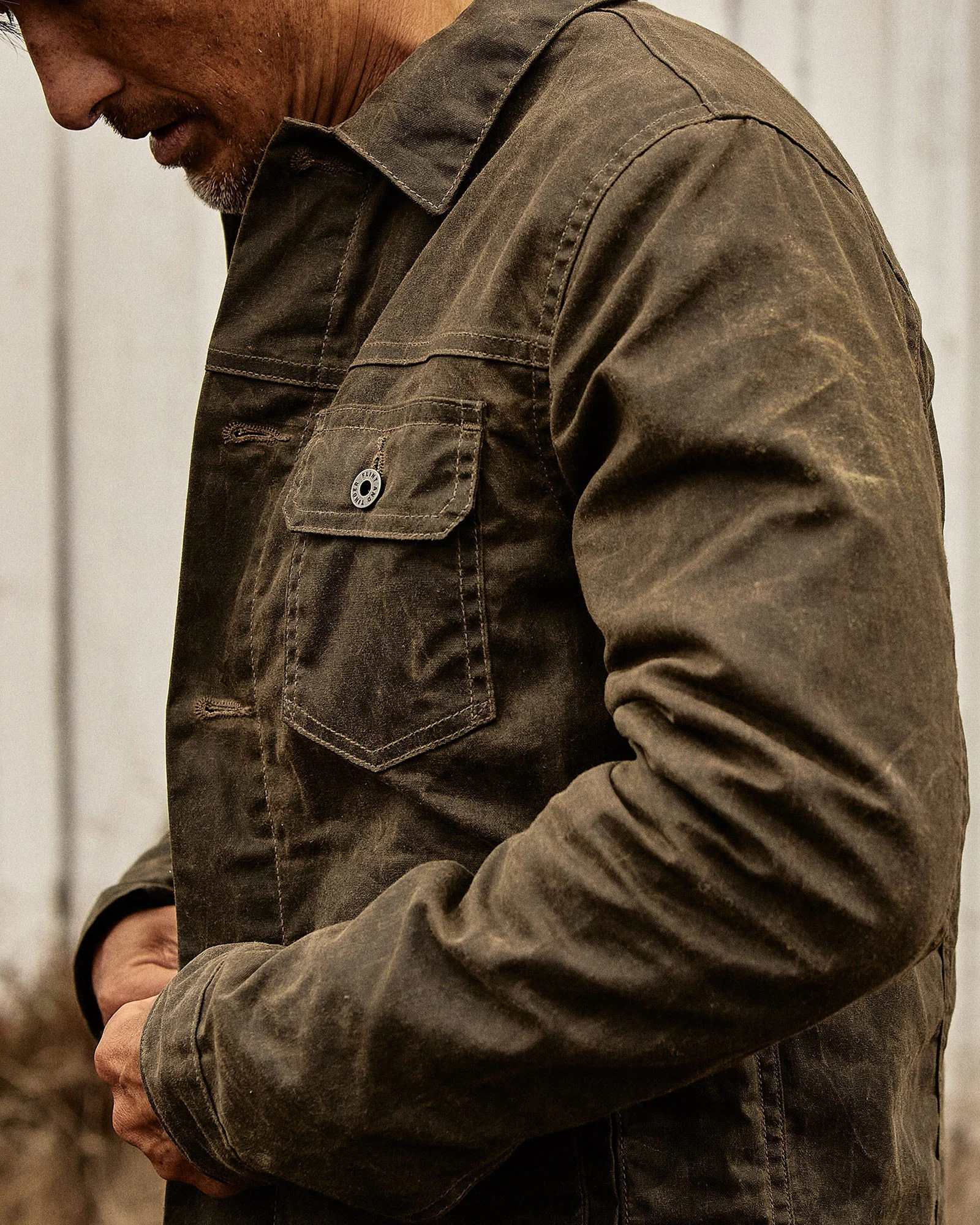 Flannel Lined Waxed Trucker Jacket in Forest - Image 8