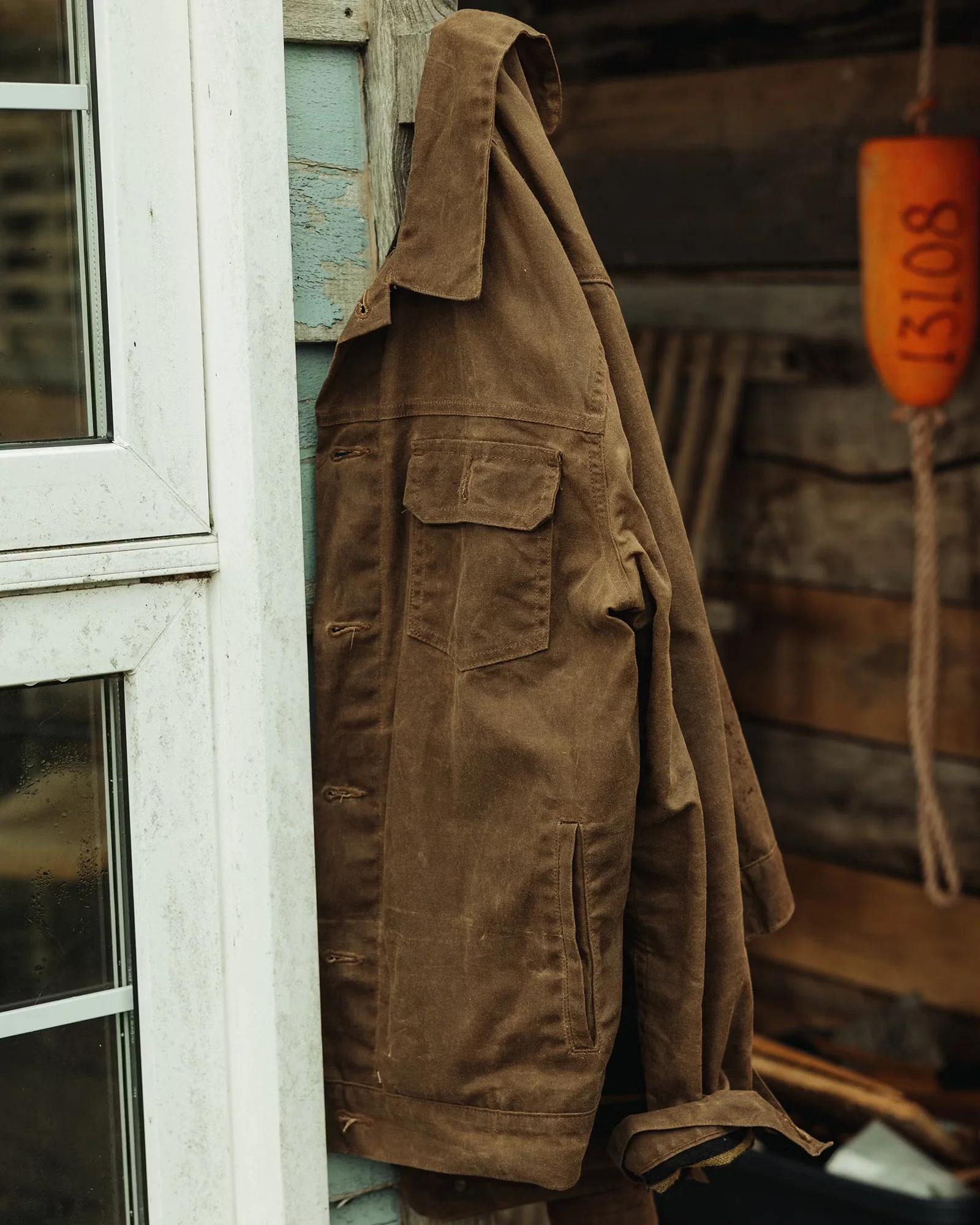Flannel Lined Waxed Trucker Jacket in Havana - Image 7