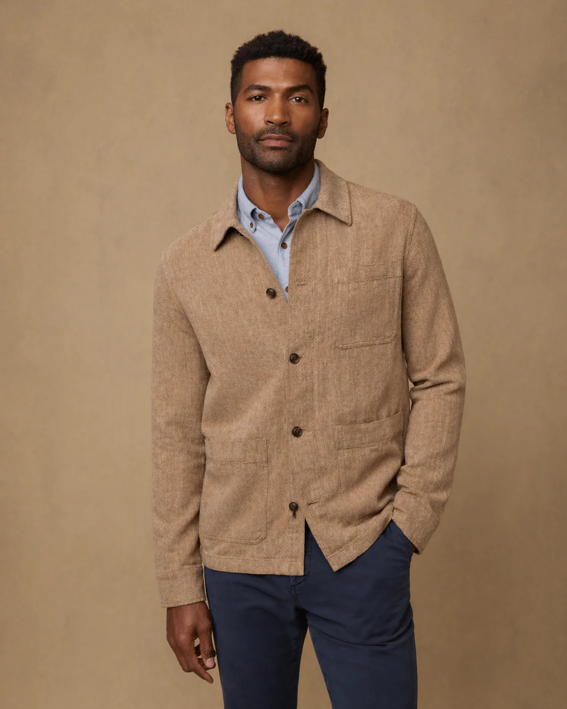Studio Jacket in Khaki Herringbone - Image 2
