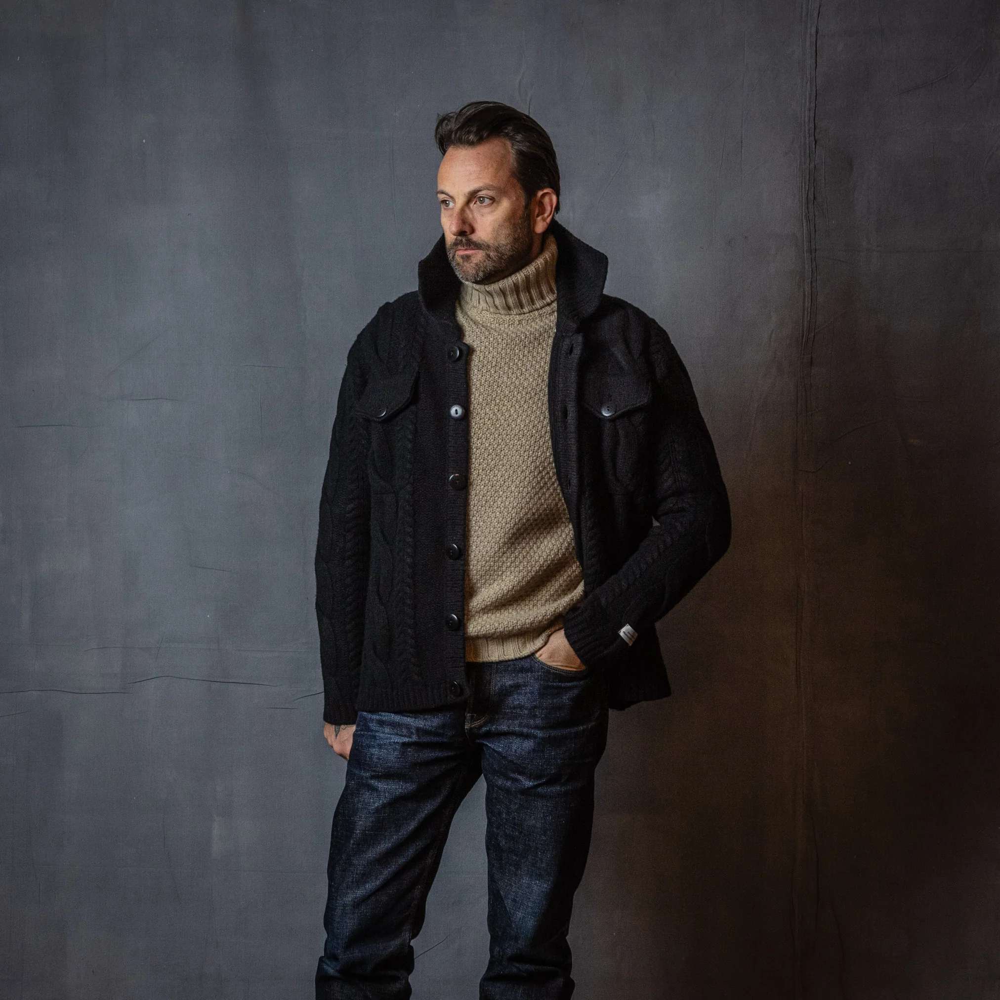 Knitted Jacket in Black Wool - Image 2