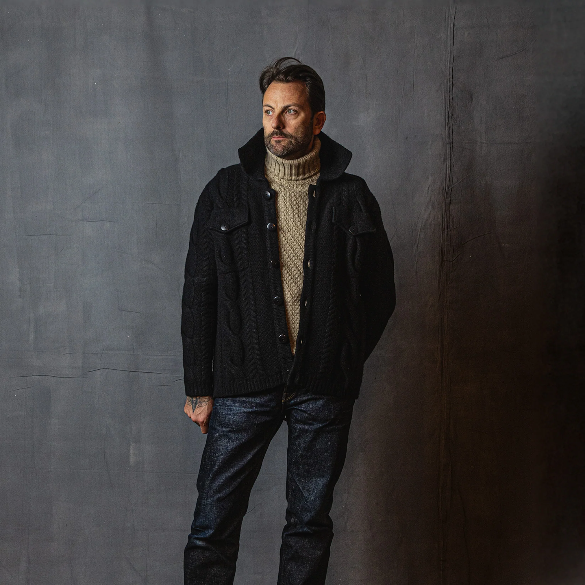 Knitted Jacket in Black Wool - Image 3