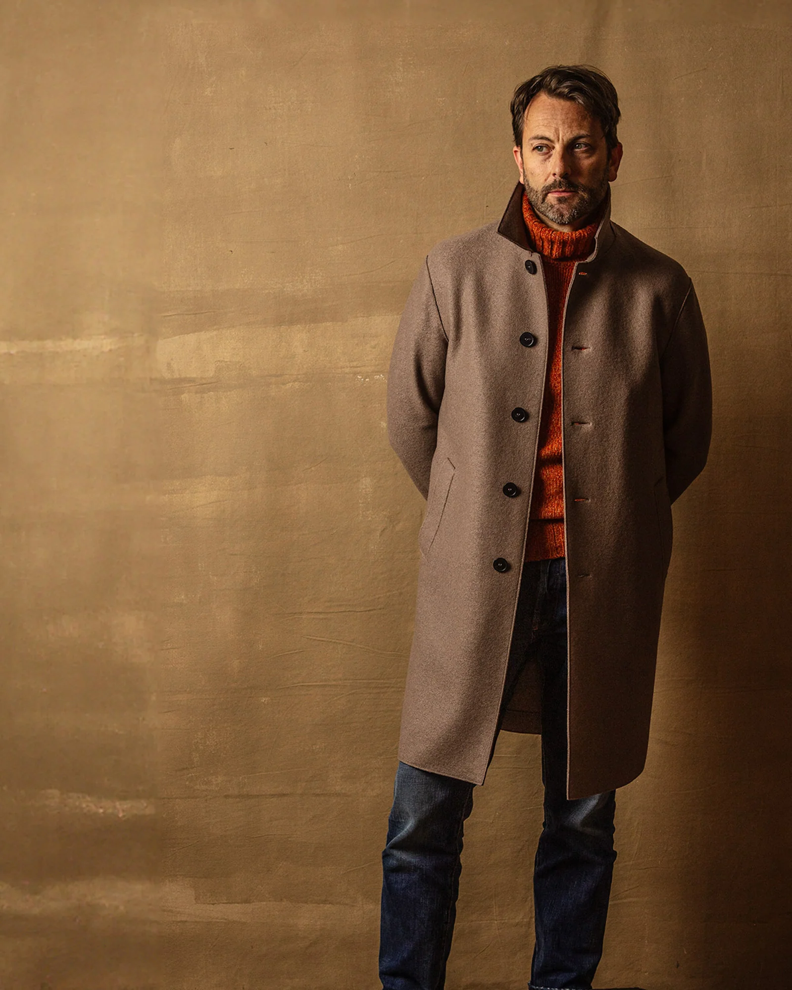 Mac Coat in Taupe Pressed Wool - Image 4