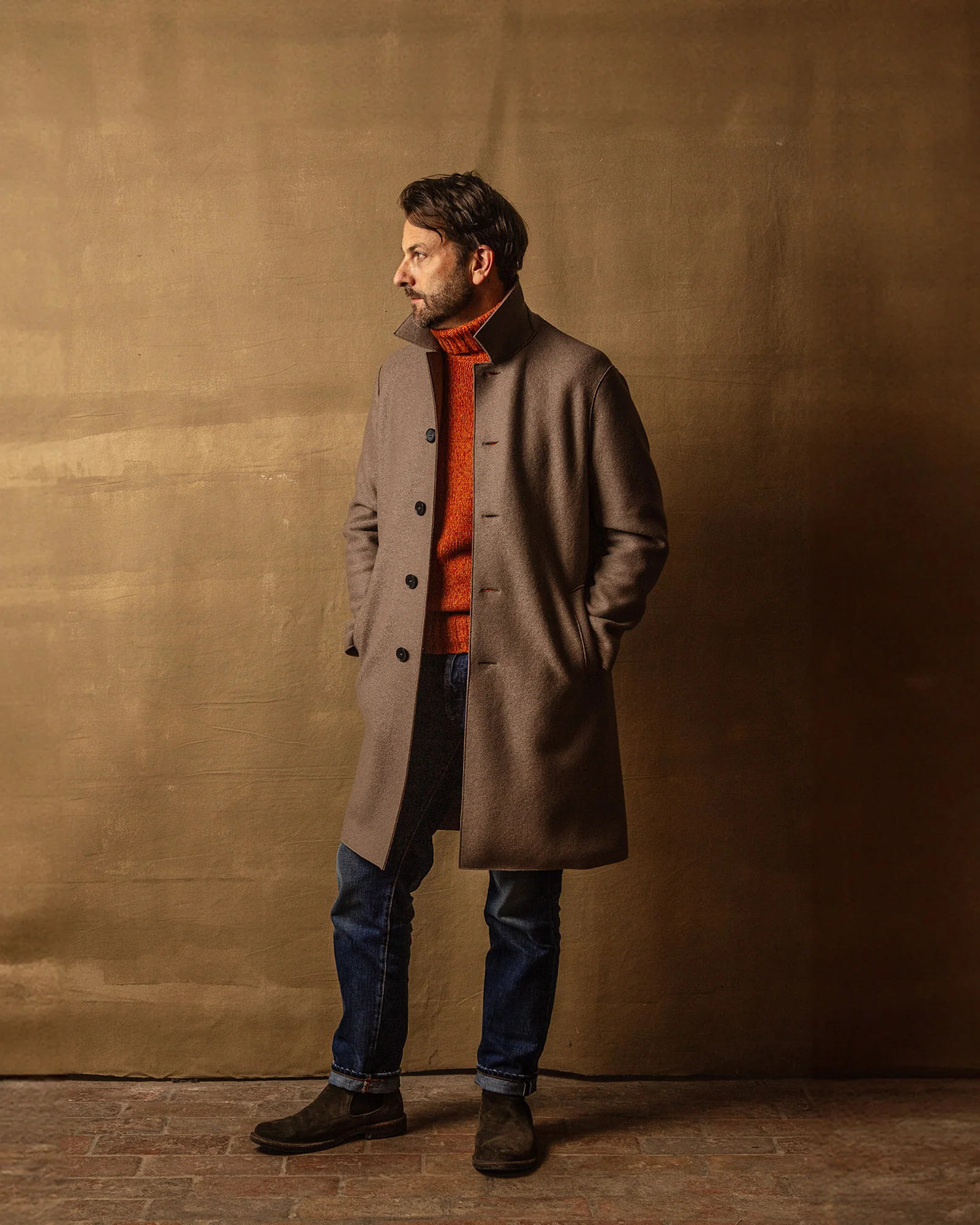 Mac Coat in Taupe Pressed Wool - Image 6