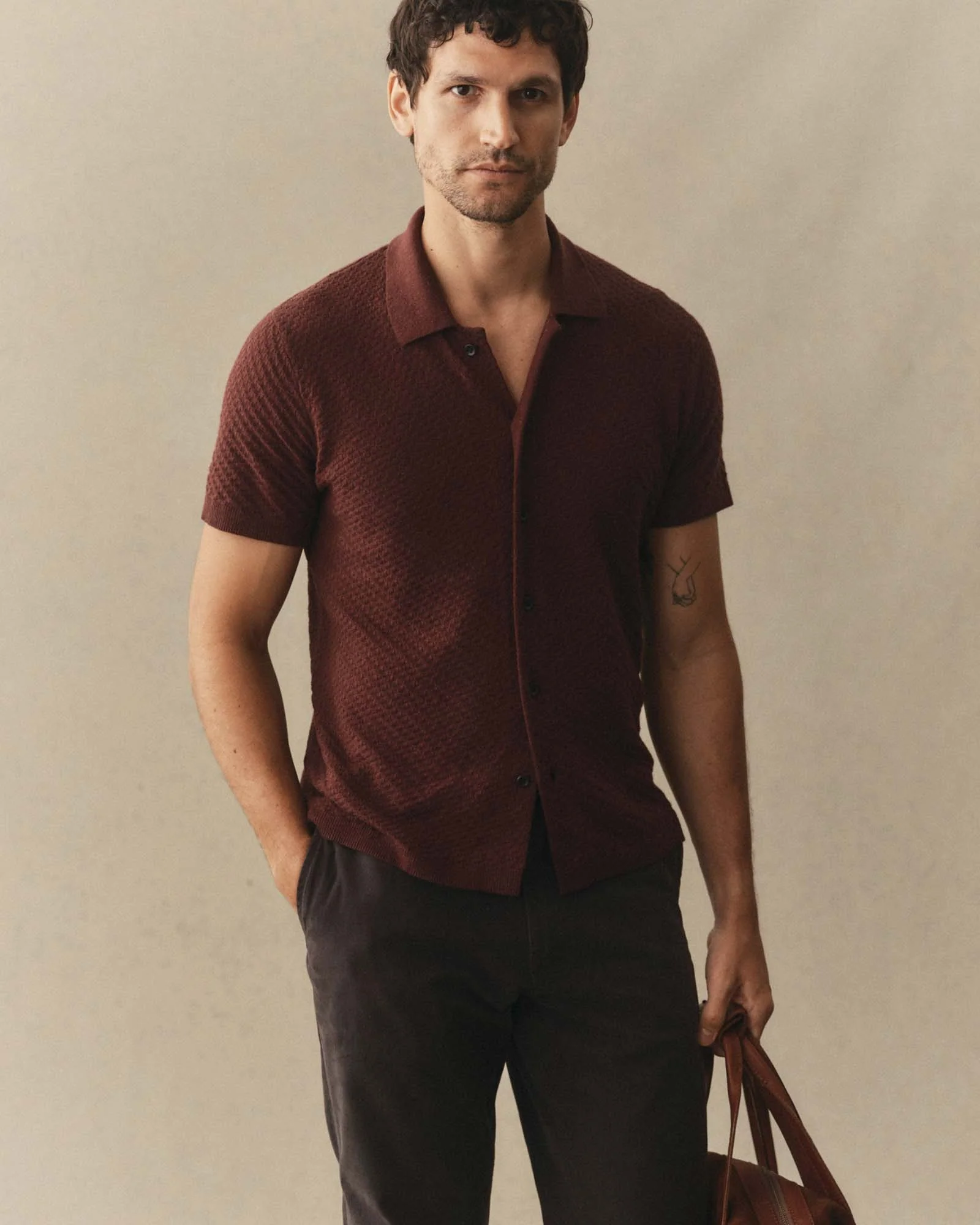 The Arlo Sweater Polo in Burgundy Texture Knit - Image 2