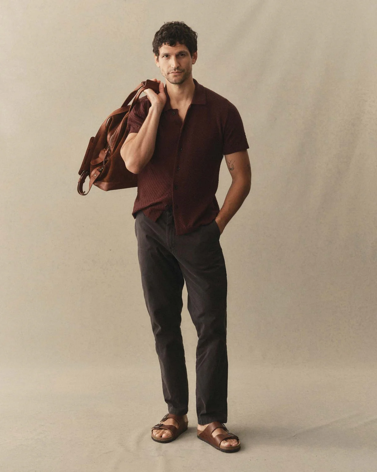 The Arlo Sweater Polo in Burgundy Texture Knit - Image 3