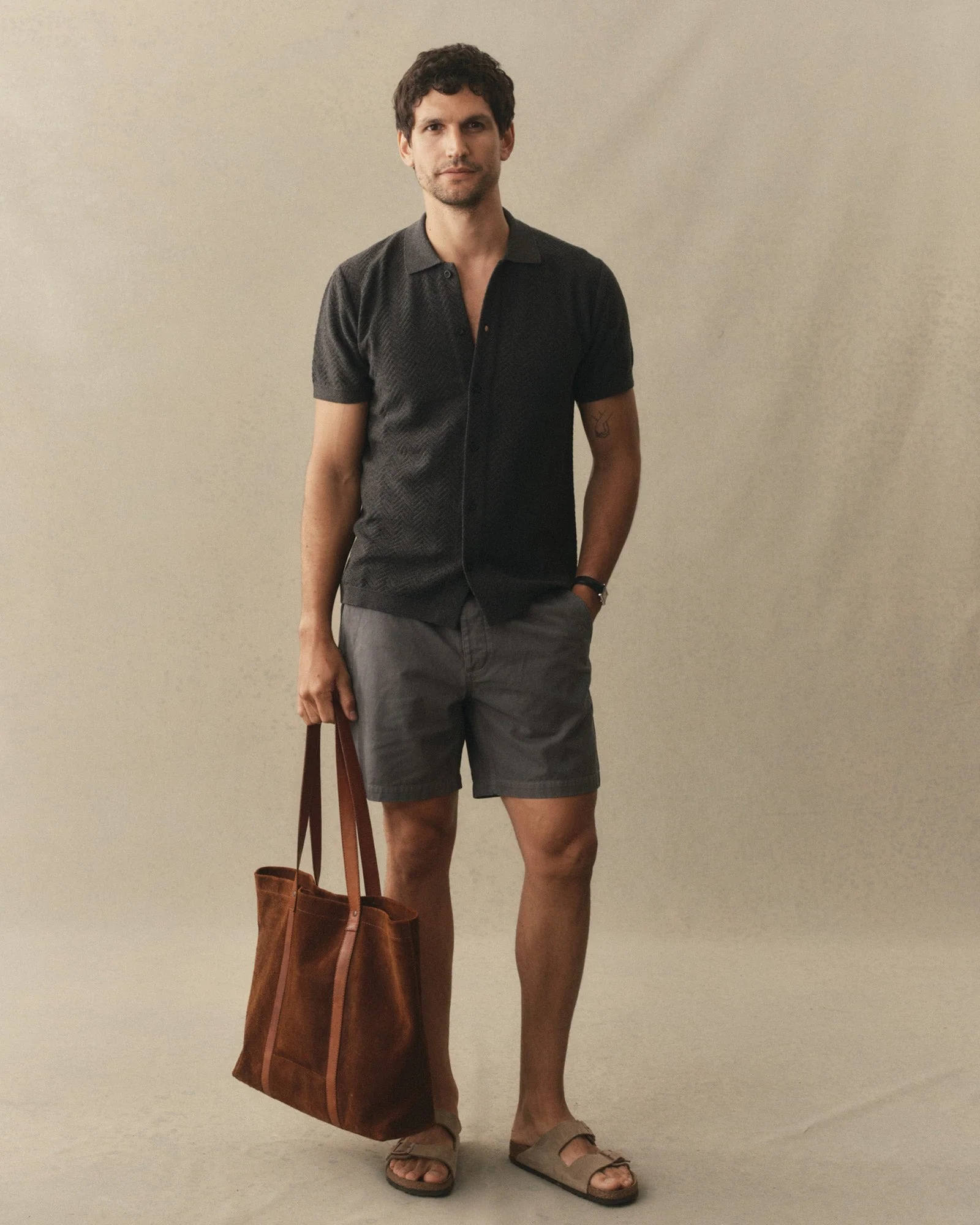 The Button Down Polo in Charcoal Herringbone - Image 3