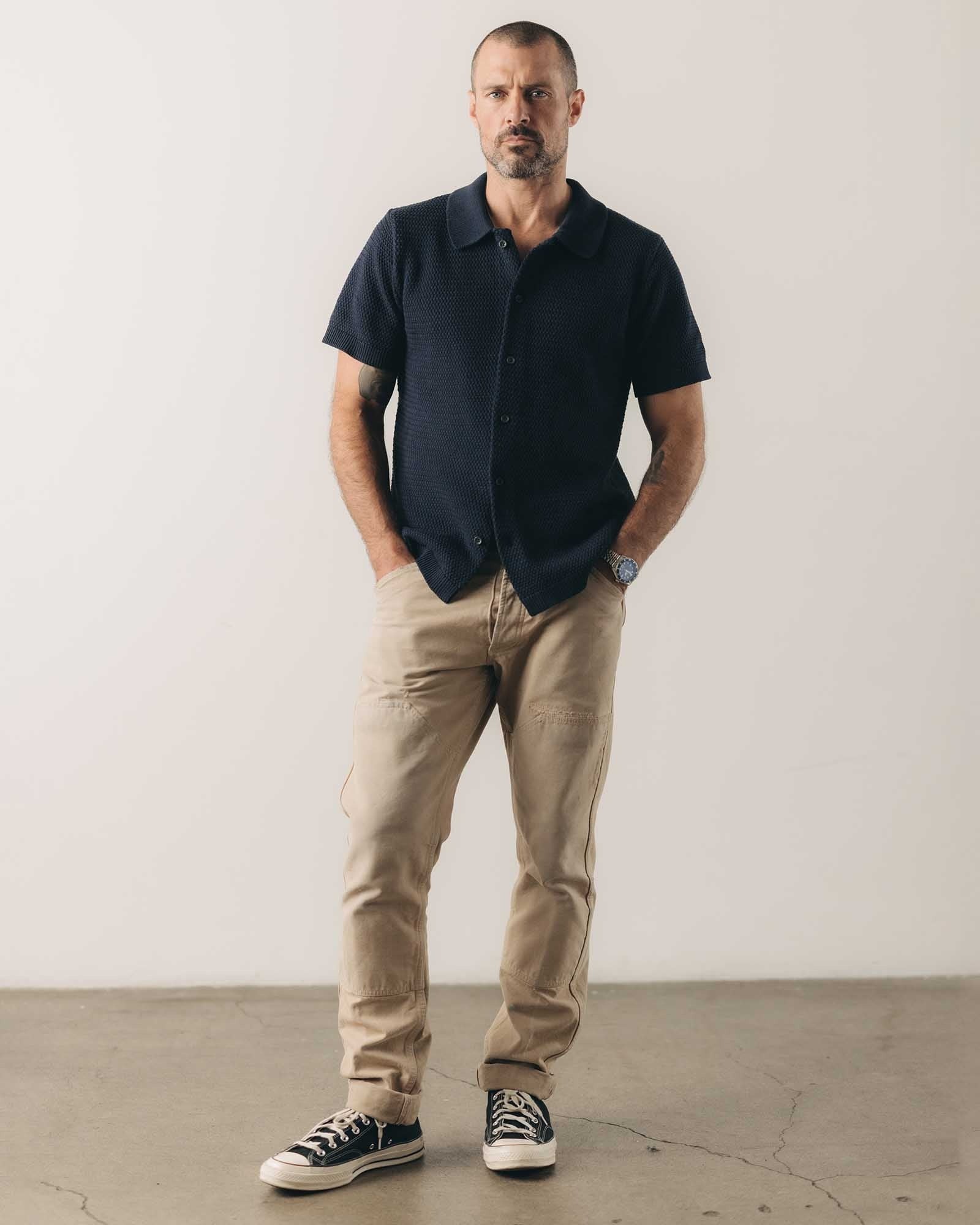 The Button Down Polo in Dark Navy Crochet - Image 3