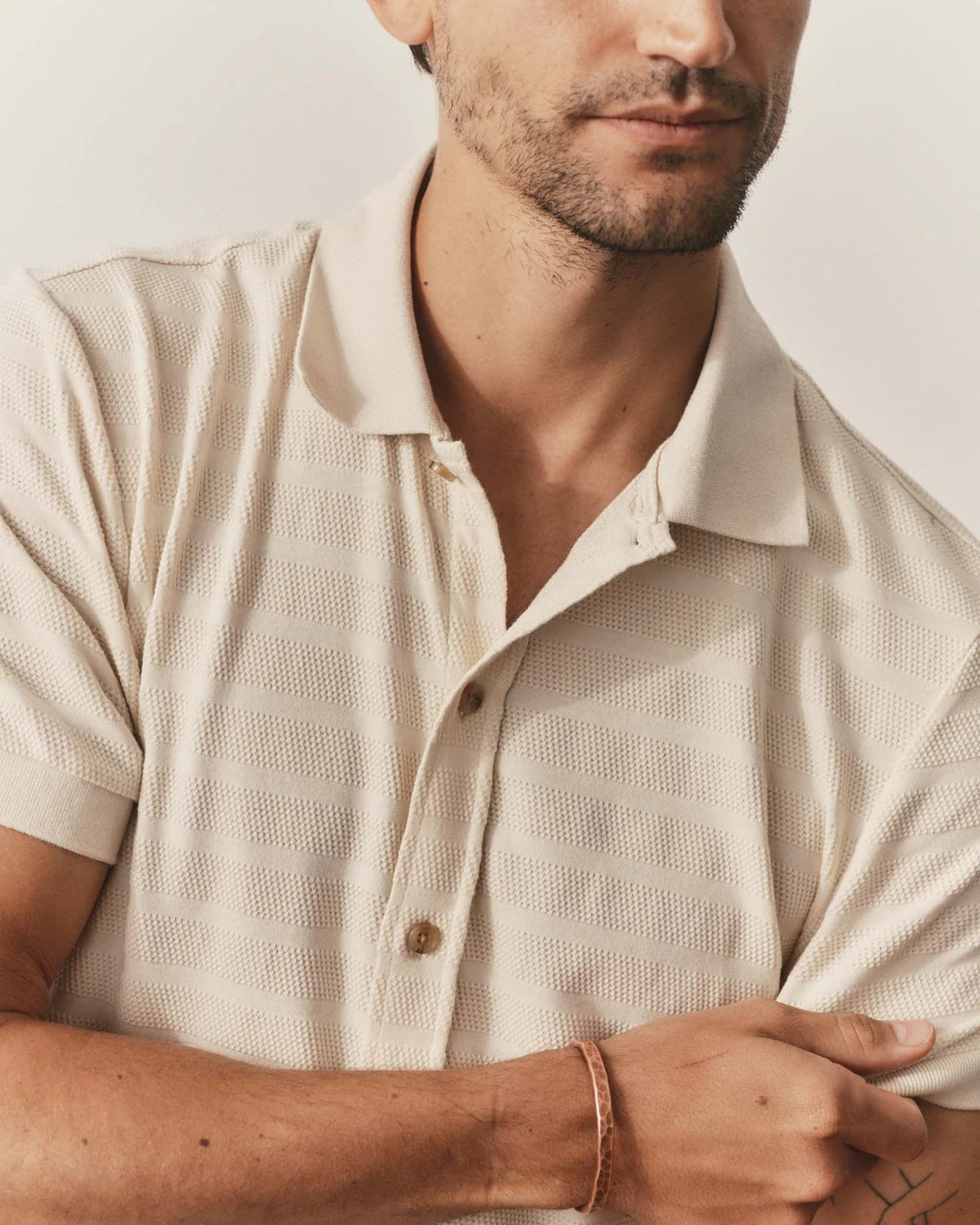 The Bywater Polo in Natural Knit Stripe - Image 3