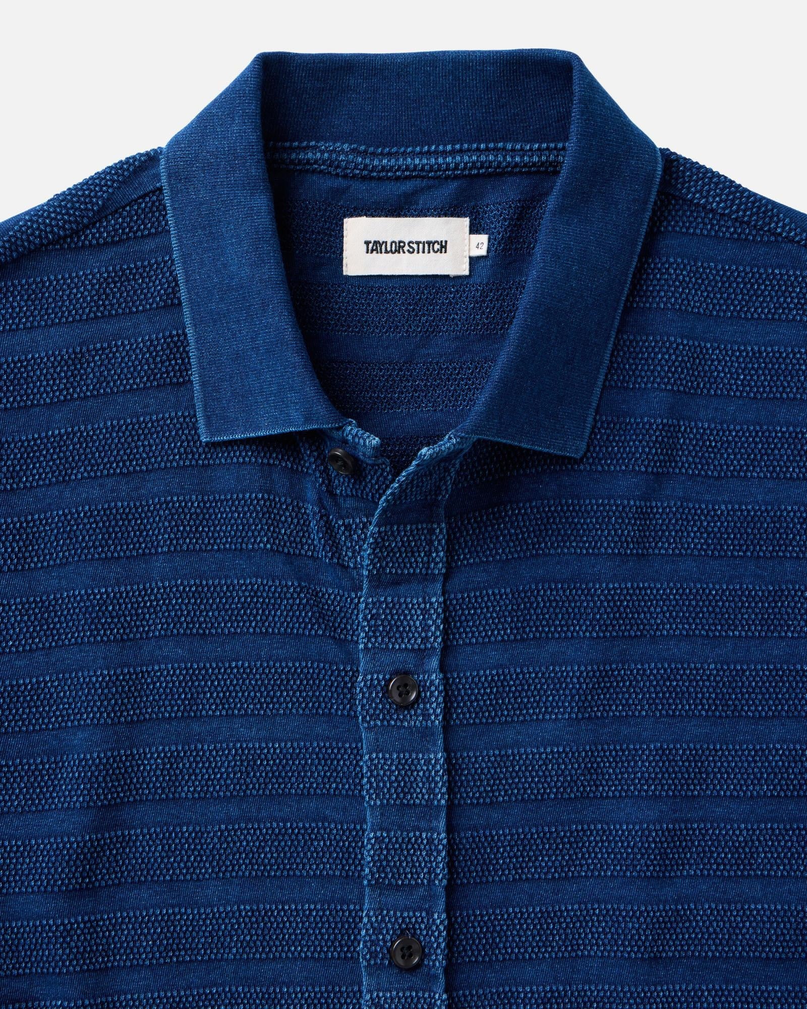 The Bywater Polo in Rinsed Indigo Knit Stripe - Image 4
