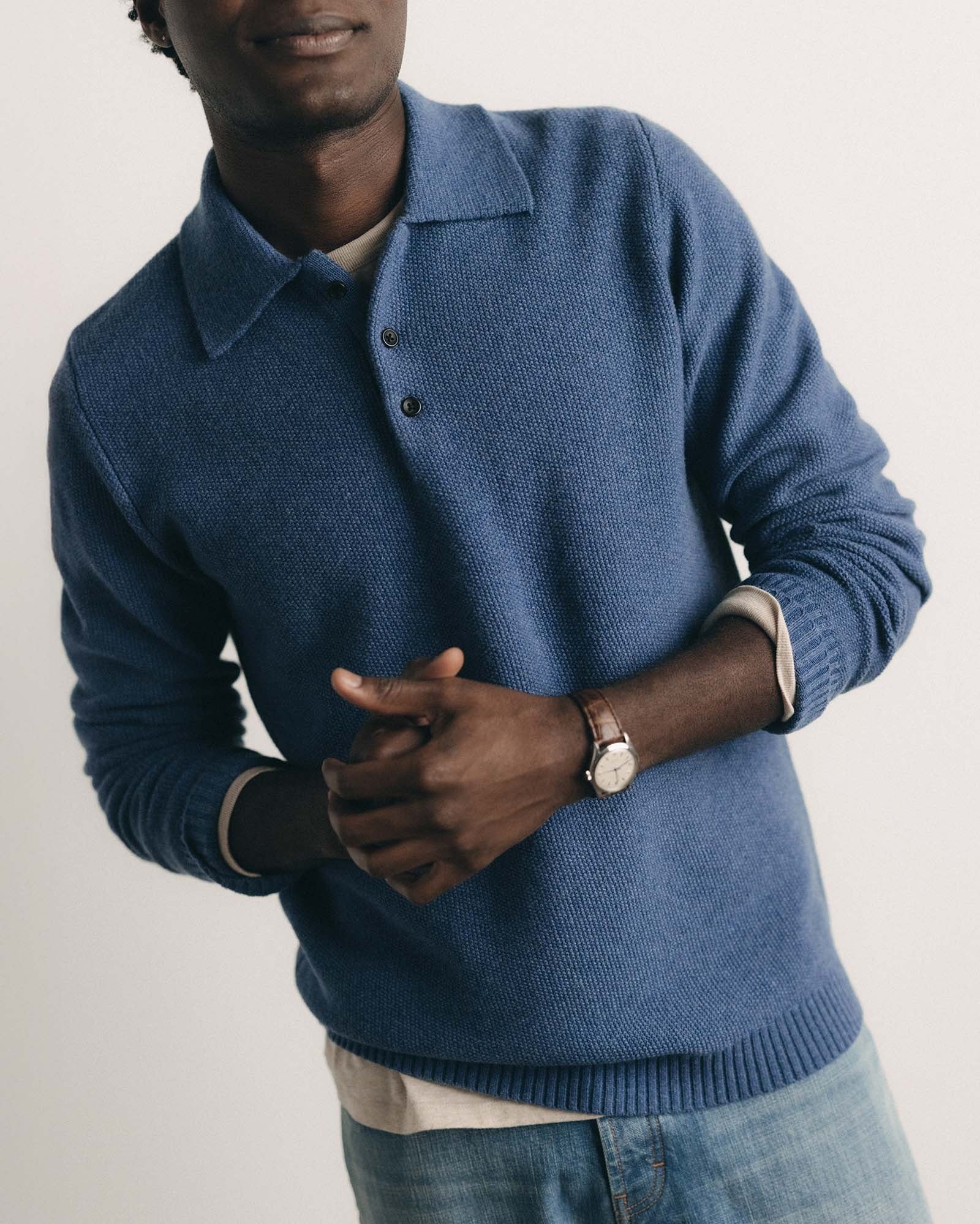 The Newton Sweater Polo in Heather Clear Blue - Image 2