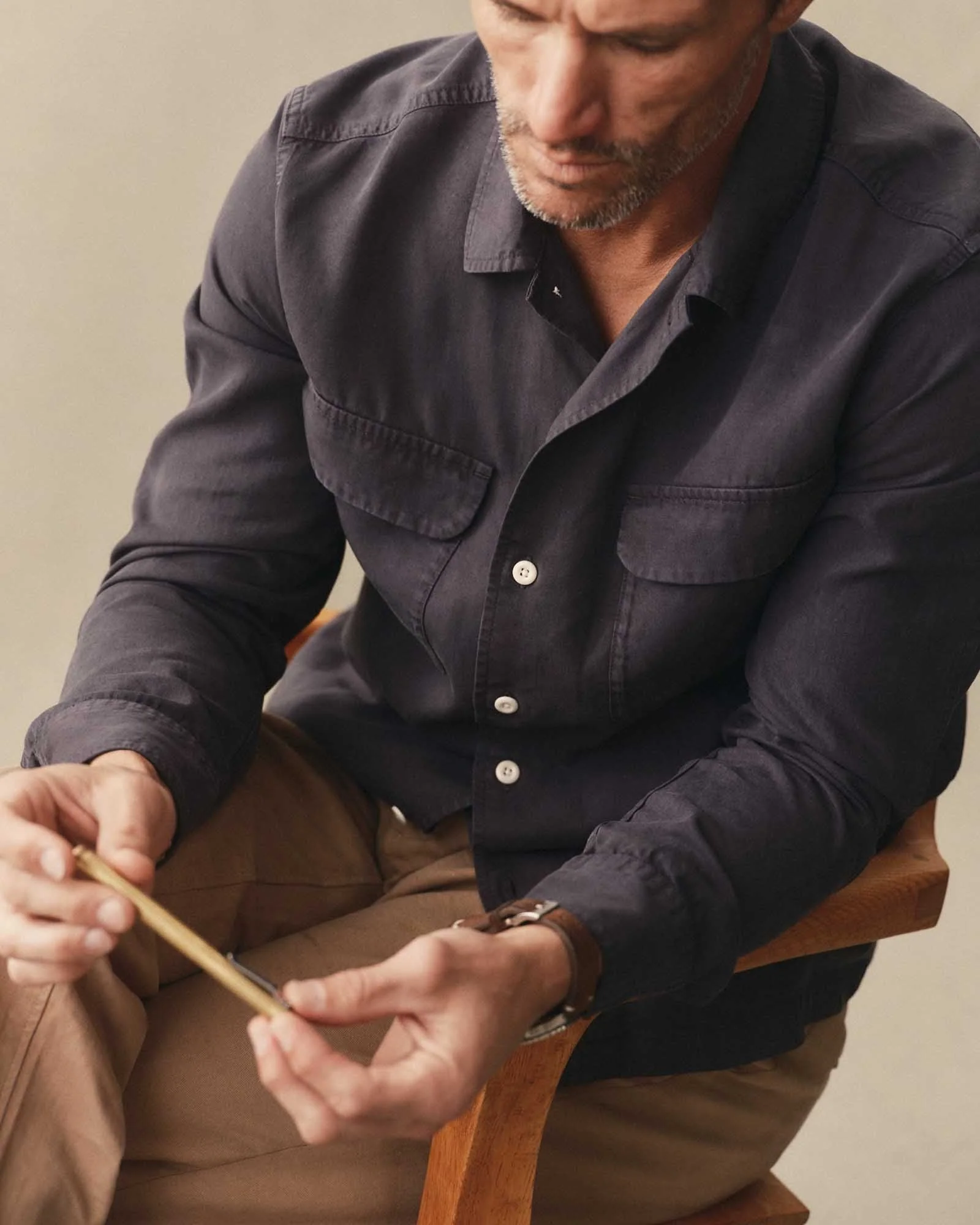 The Shore Shirt in Navy Lyocell - Image 3