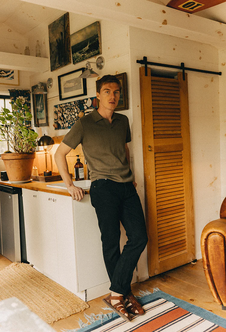 The Valencia Sweater Polo in Heather Cilantro Rib - Image 3